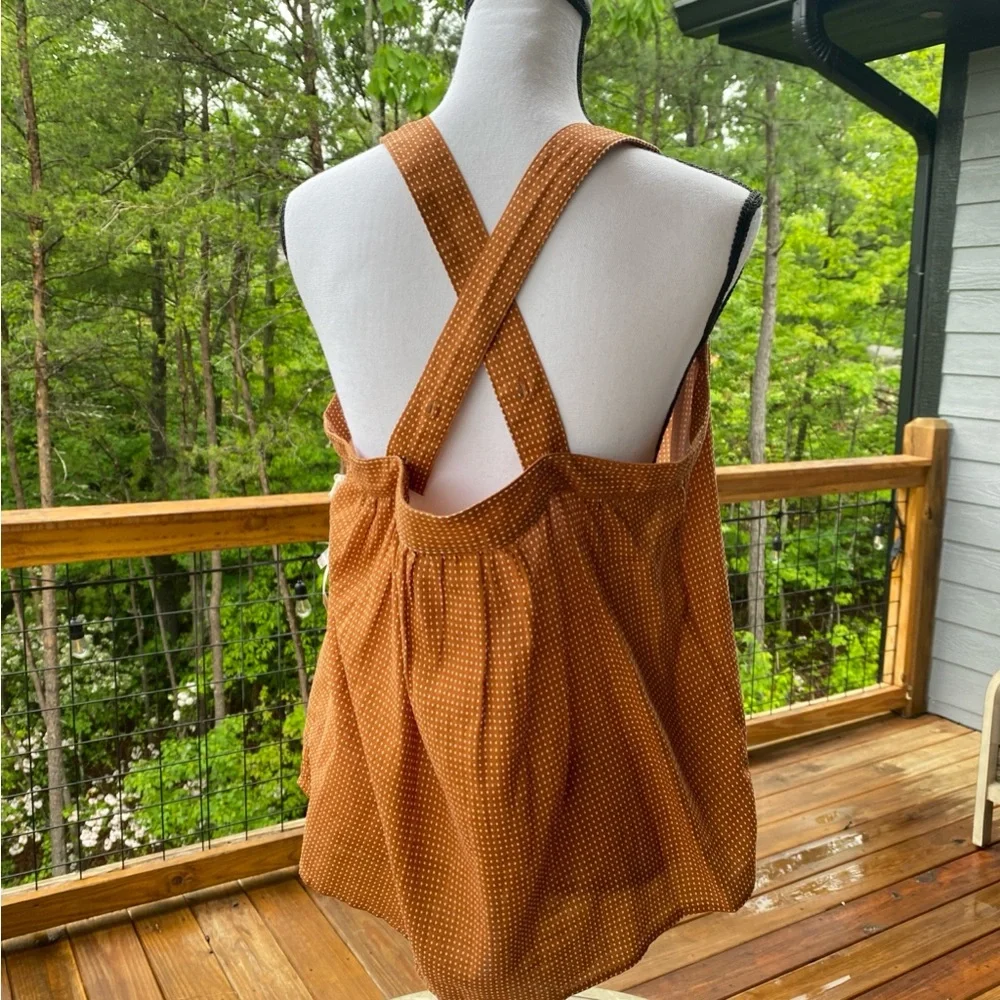 a.n.a Burnt Orange Polka Dot Square neck Cotton Sleeveless Tank top NWT Sz Large - Picture 7 of 15